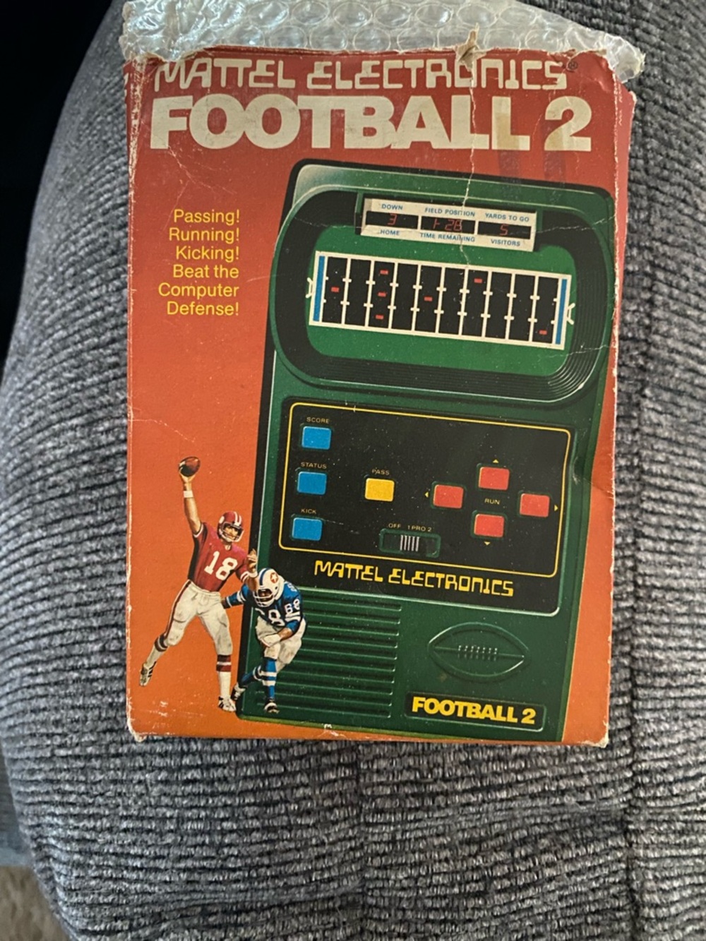 Mattel Electronics Football 2 Handheld Game Box in Green and Orange